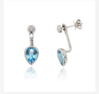 9ct White Gold Blue Topaz and Diamond Drop Earrings