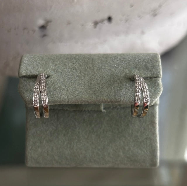 9ct White Gold Diamond small hoop earrings