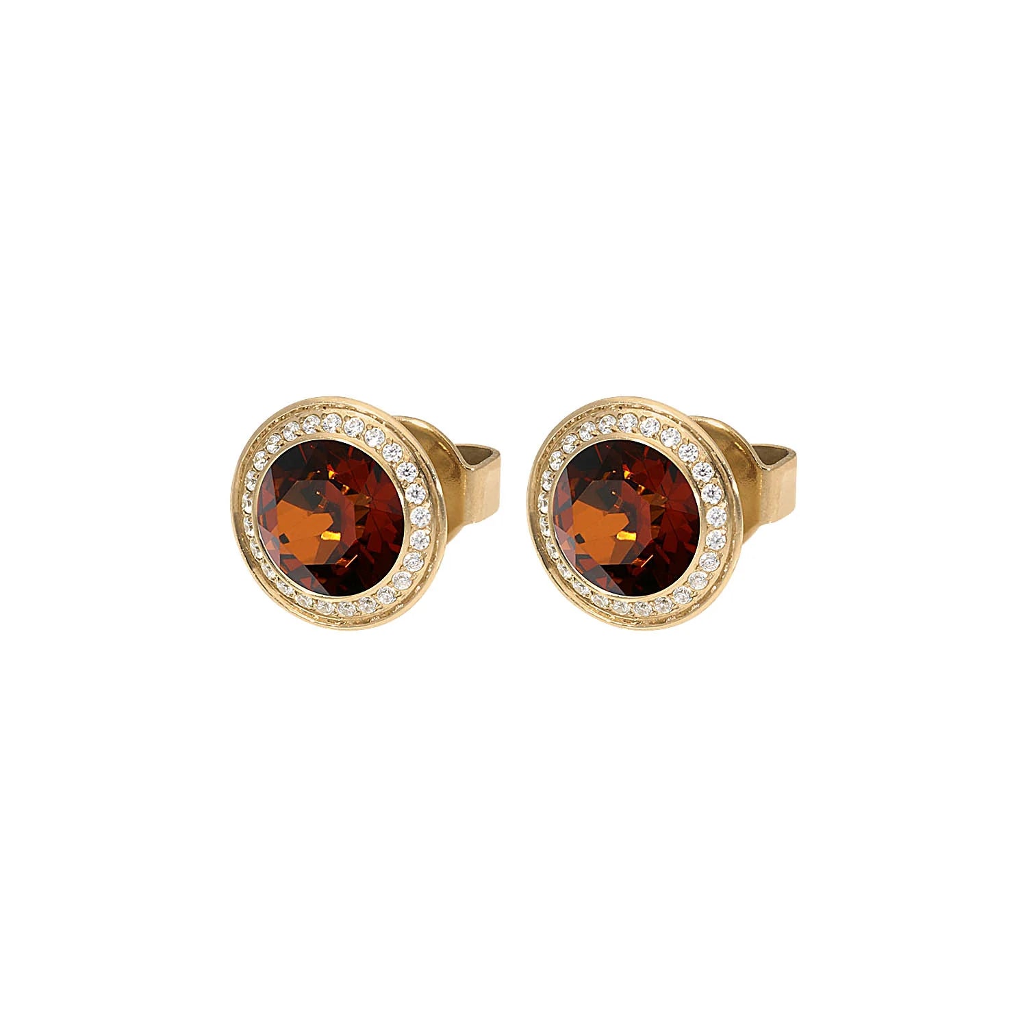 Qudo - Tondo Deluxe Ear Studs - Gold & Smoked Amber