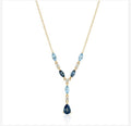 9ct Yellow Gold Diamond and Blue Topaz Y shape Necklace
