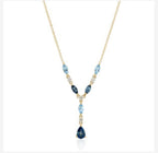 9ct Yellow Gold Diamond and Blue Topaz Y shape Necklace