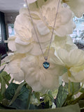 9ct White Gold Blue Topaz and Diamond Pendant and Chain