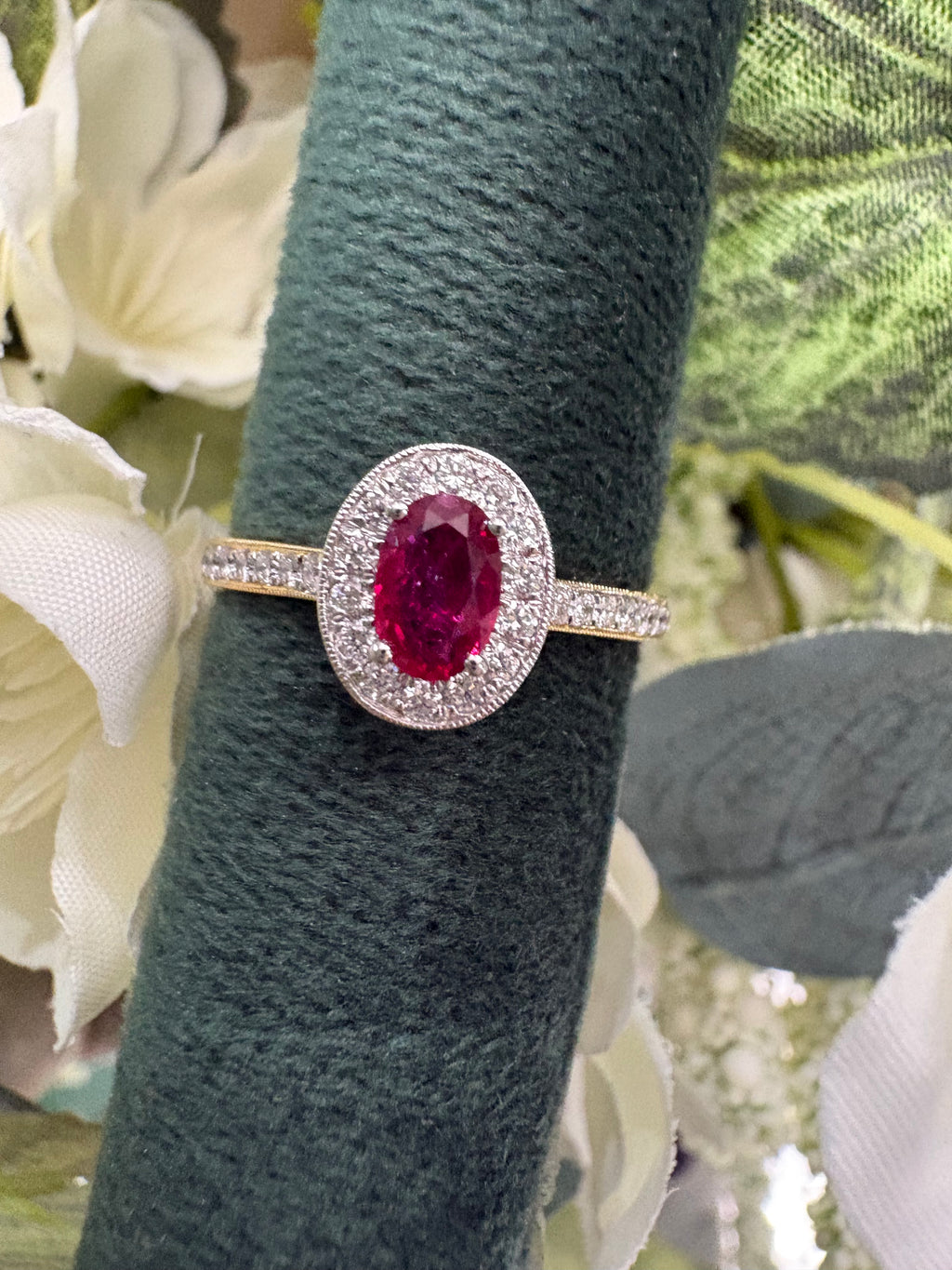18ct Yellow Gold Ruby and Diamond Cluster Ring