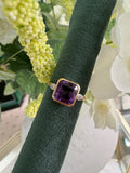 9ct yellow gold square cut amethyst and diamond ring