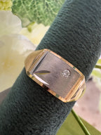 9ct Yellow & White Gold Diamond Set Mens Signet Ring