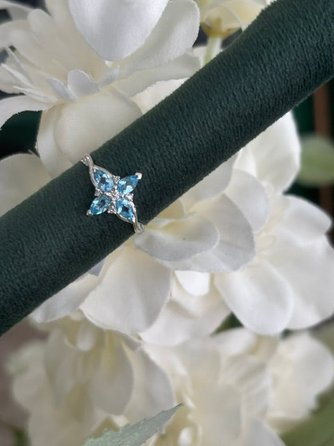9ct White Gold Blue Topaz & Diamond Star Ring