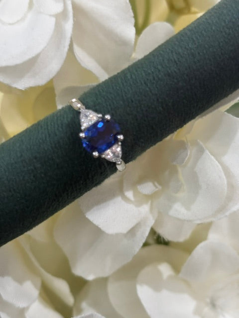 9ct White Gold Ring with created Sapphire & Cubic Zirconias