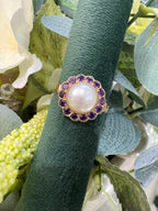9ct yellow gold freshwater pearl & amethyst ring