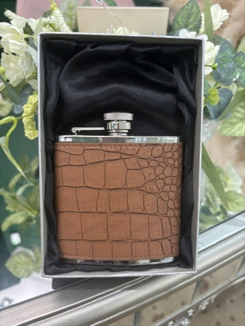 Brown crocodile effect hip flask