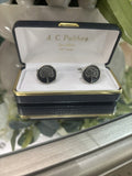 Tree Cufflinks – Black Enamel Disc with Silver Coloured Image