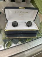 Tree Cufflinks – Black Enamel Disc with Silver Coloured Image