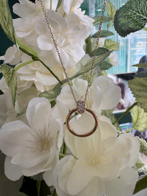 9ct Yellow Gold & Cubic Zirconia Circle Pendant and Chain