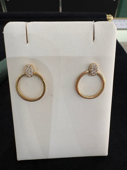 9ct Yellow Gold & Cubic Zirconia Circle drop stud earrings