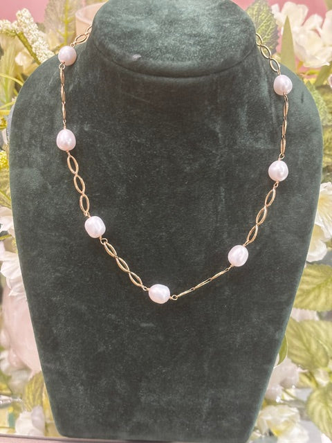 9ct Yellow Gold Rice Pearl Necklet