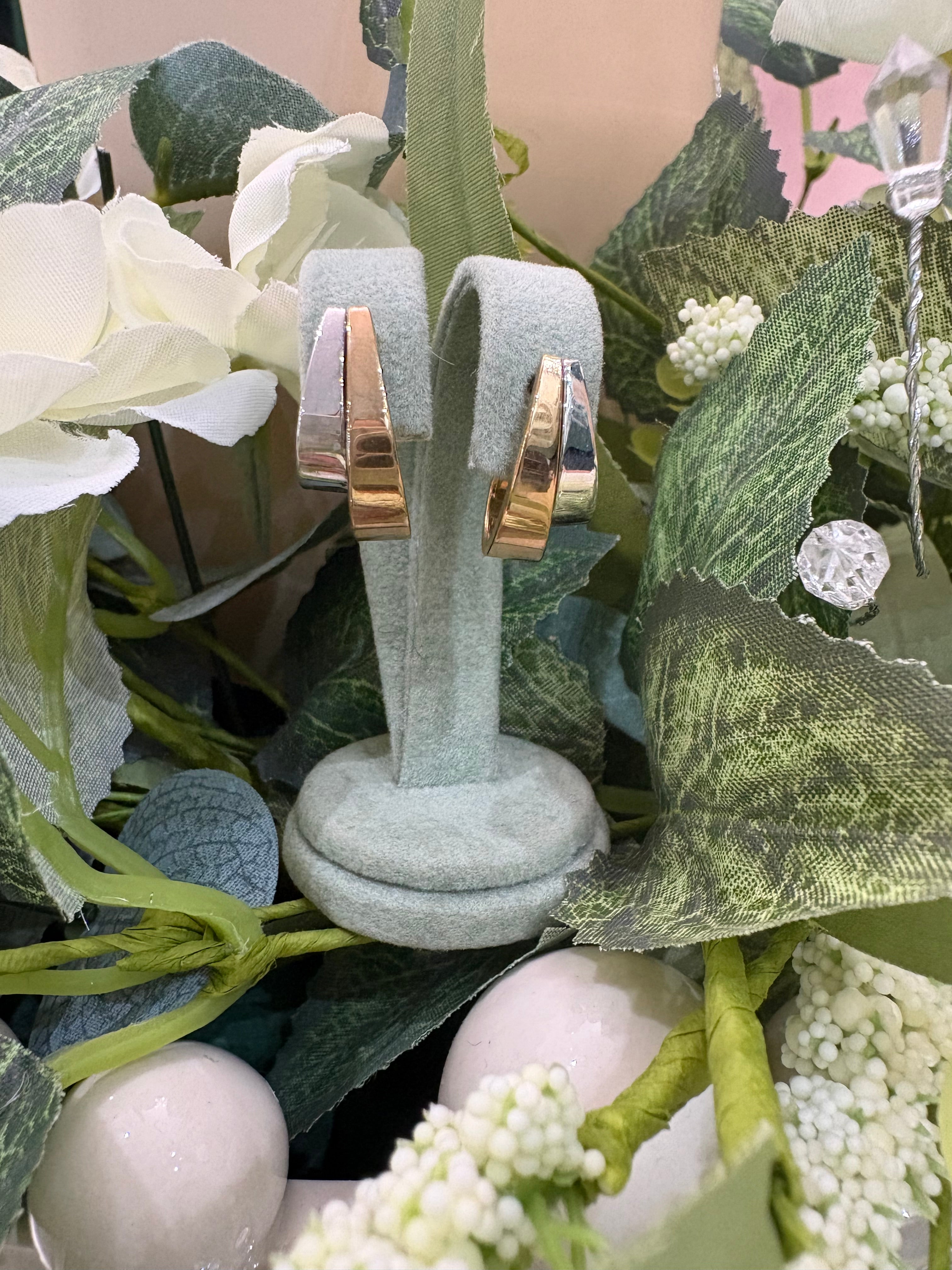 9ct Yellow & White Gold half hoop earrings with stud back.