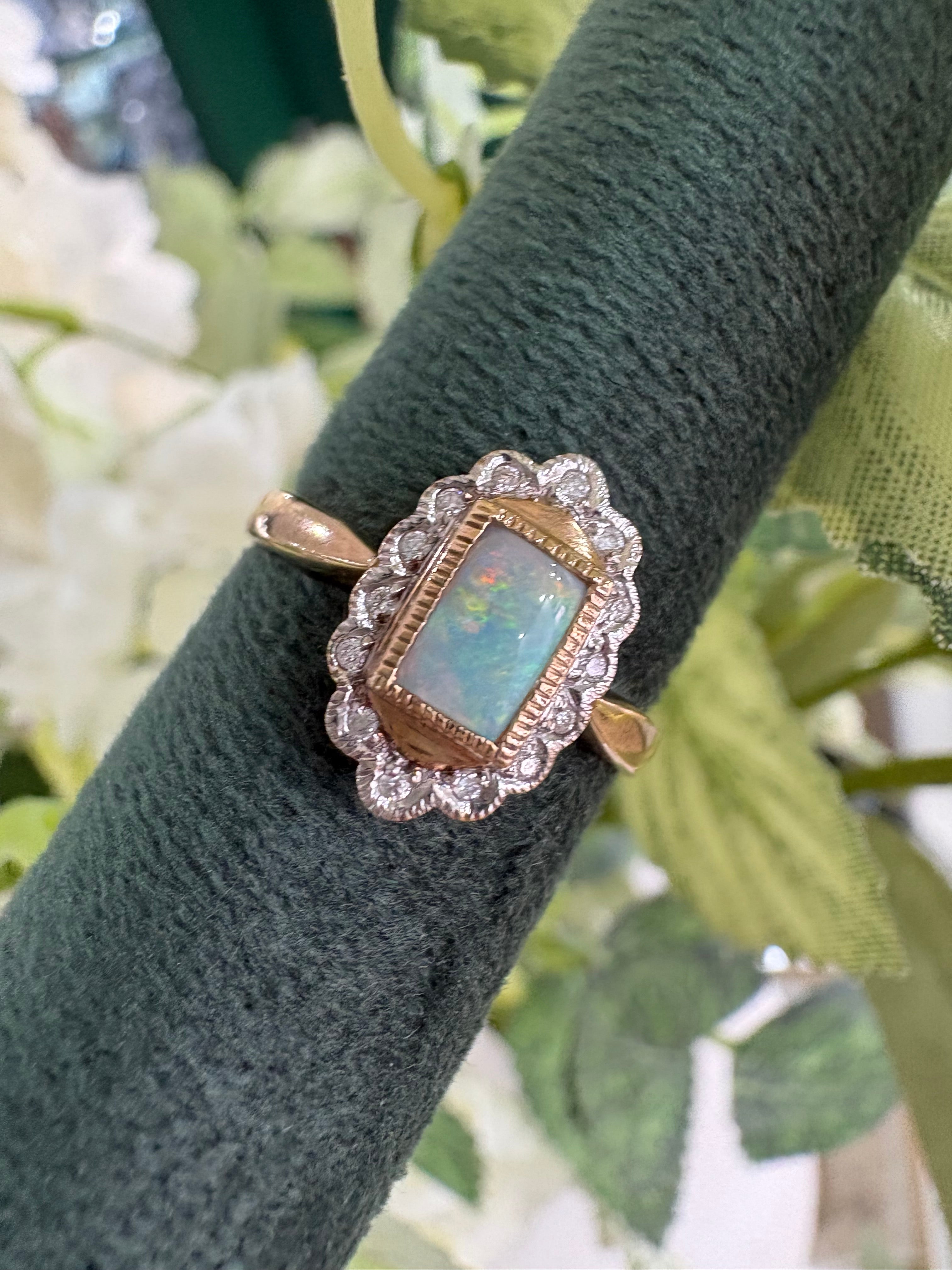 9ct Yellow Gold Opal & Diamond Ring