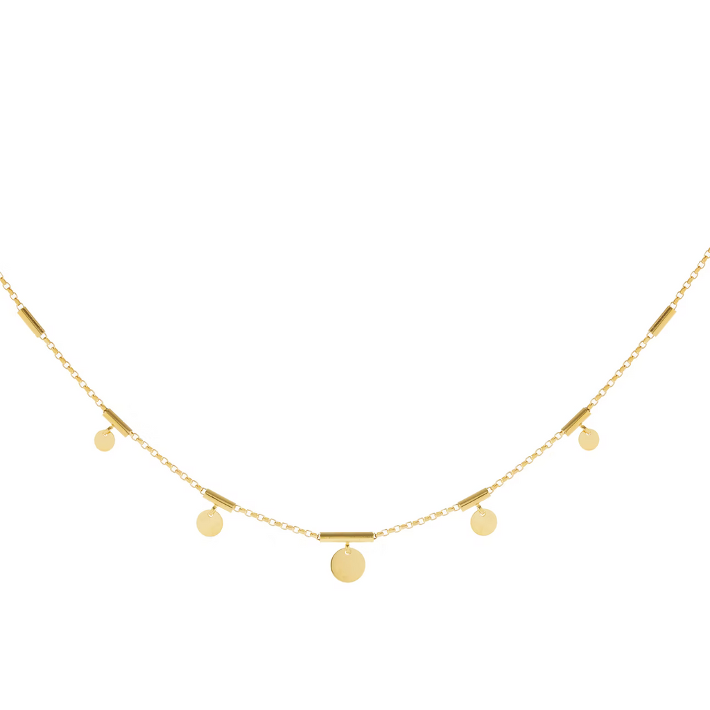 9ct Yellow Gold Bar & Disc chain - 16"/40cm