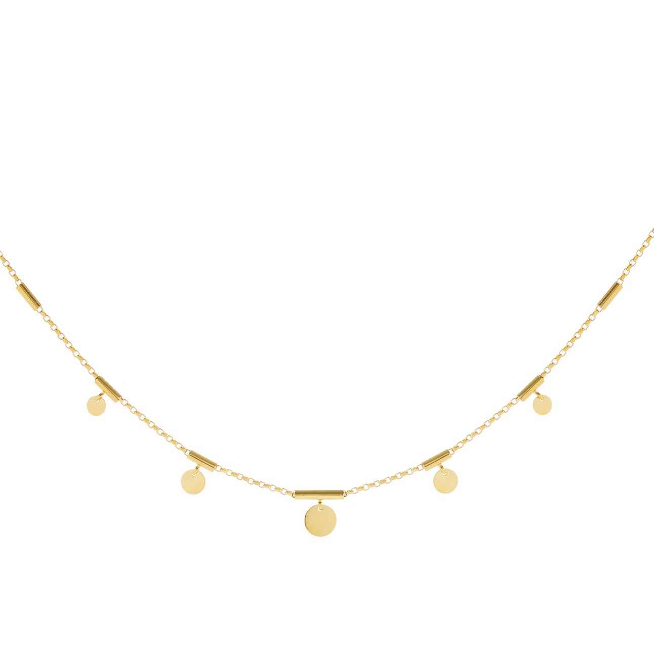 9ct Yellow Gold Bar & Disc chain - 16"/40cm