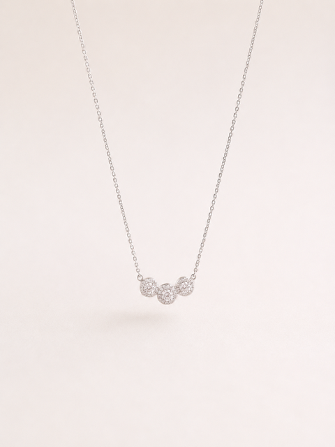9ct White Gold Triple Diamond Cluster Necklace