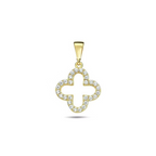 9ct Yellow Gold & Cubic Zirconia Clover Cross Pendant