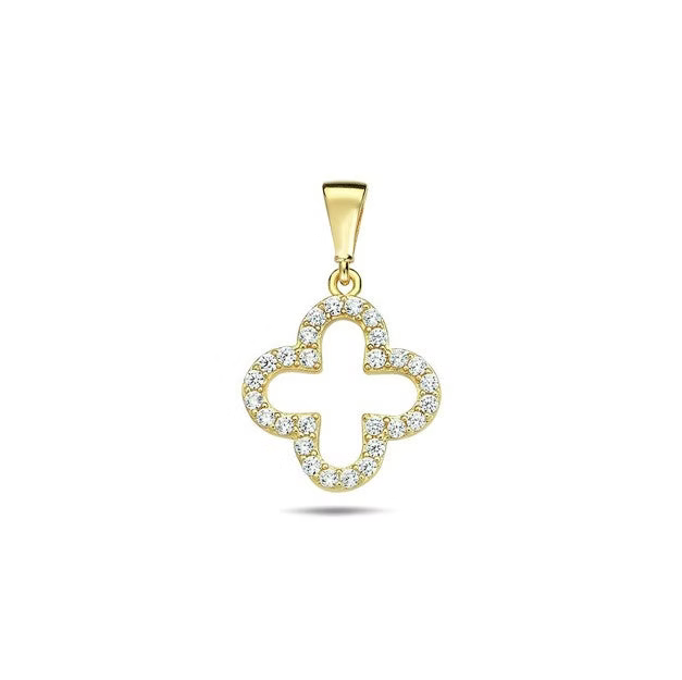 9ct Yellow Gold & Cubic Zirconia Clover Cross Pendant