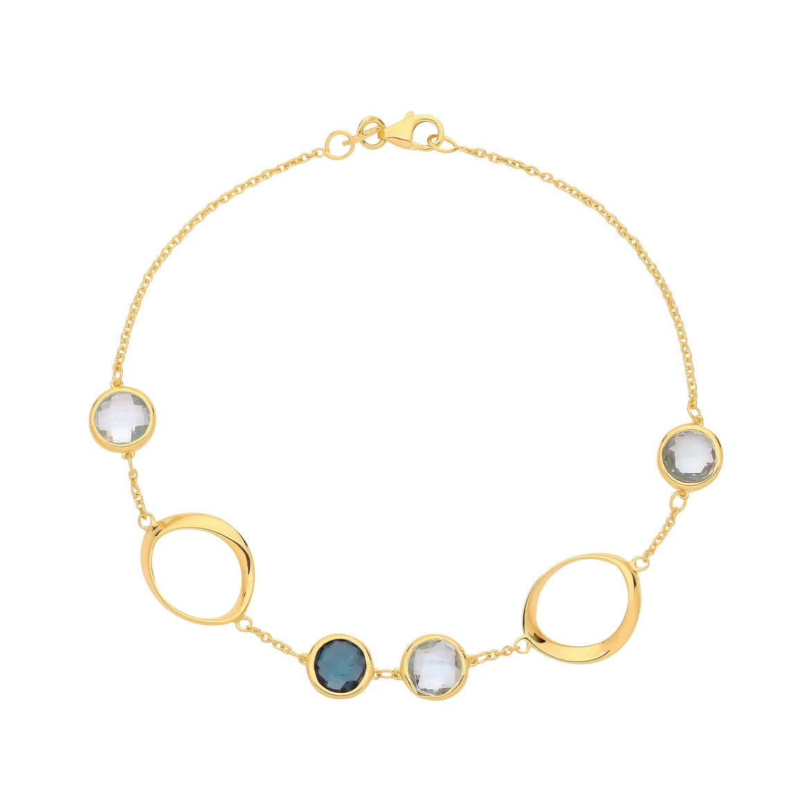 9ct Yellow Gold Circle Design Bracelet with London Blue and Blue Topaz