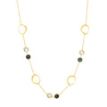 9ct Yellow Gold Circle Design Necklace with London Blue and Blue Topaz