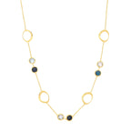 9ct Yellow Gold Circle Design Necklace with London Blue and Blue Topaz