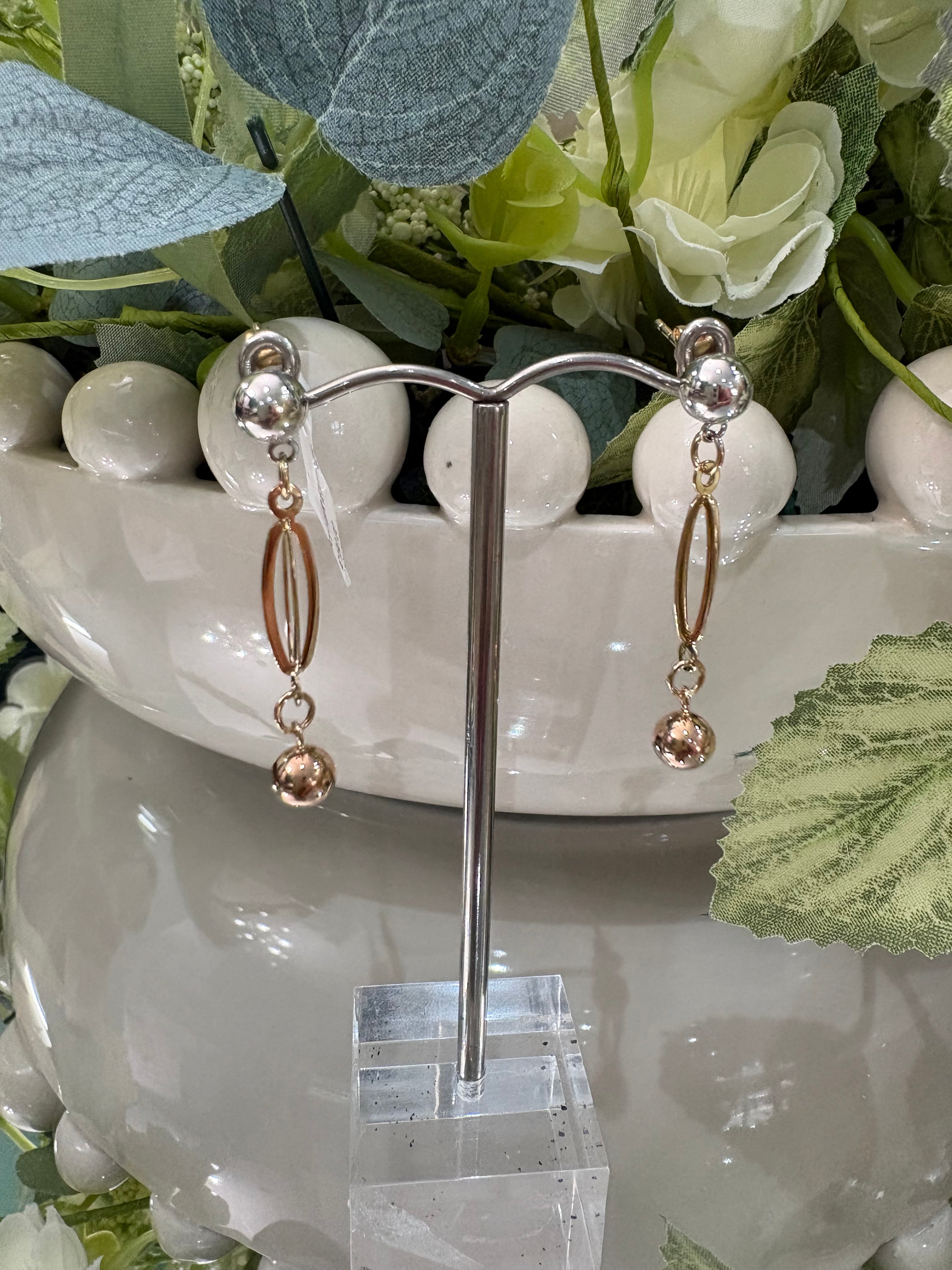 9ct Yellow, White & Rose Gold Drop Earrings