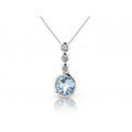 9ct White Gold Diamond & Aquamarine Pendant Necklace