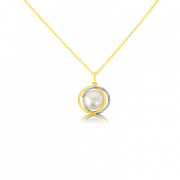 9ct Two Colour Gold Pearl Swirl Pendant Necklace