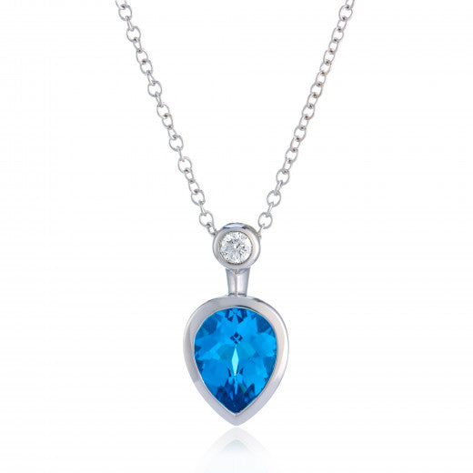 9ct White Gold Swiss Blue Topaz Necklace
