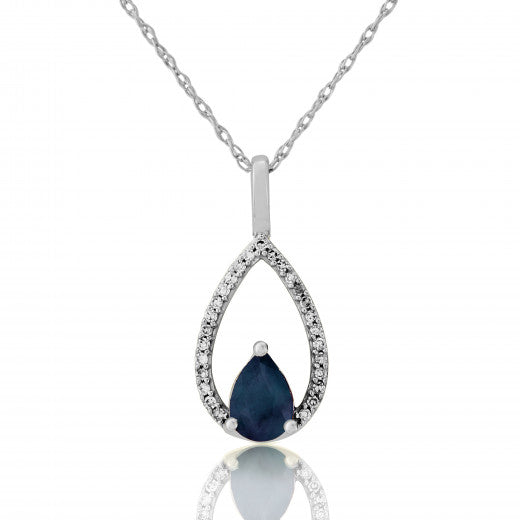 9ct White Gold Sapphire & Diamond Pendant Necklace
