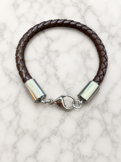 Gents Brown Plaited Leather Bracelet