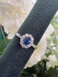 Platinum Sapphire and Diamond Oval Cluster Ring