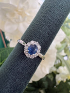 Platinum Sapphire and Diamond Oval Cluster Ring