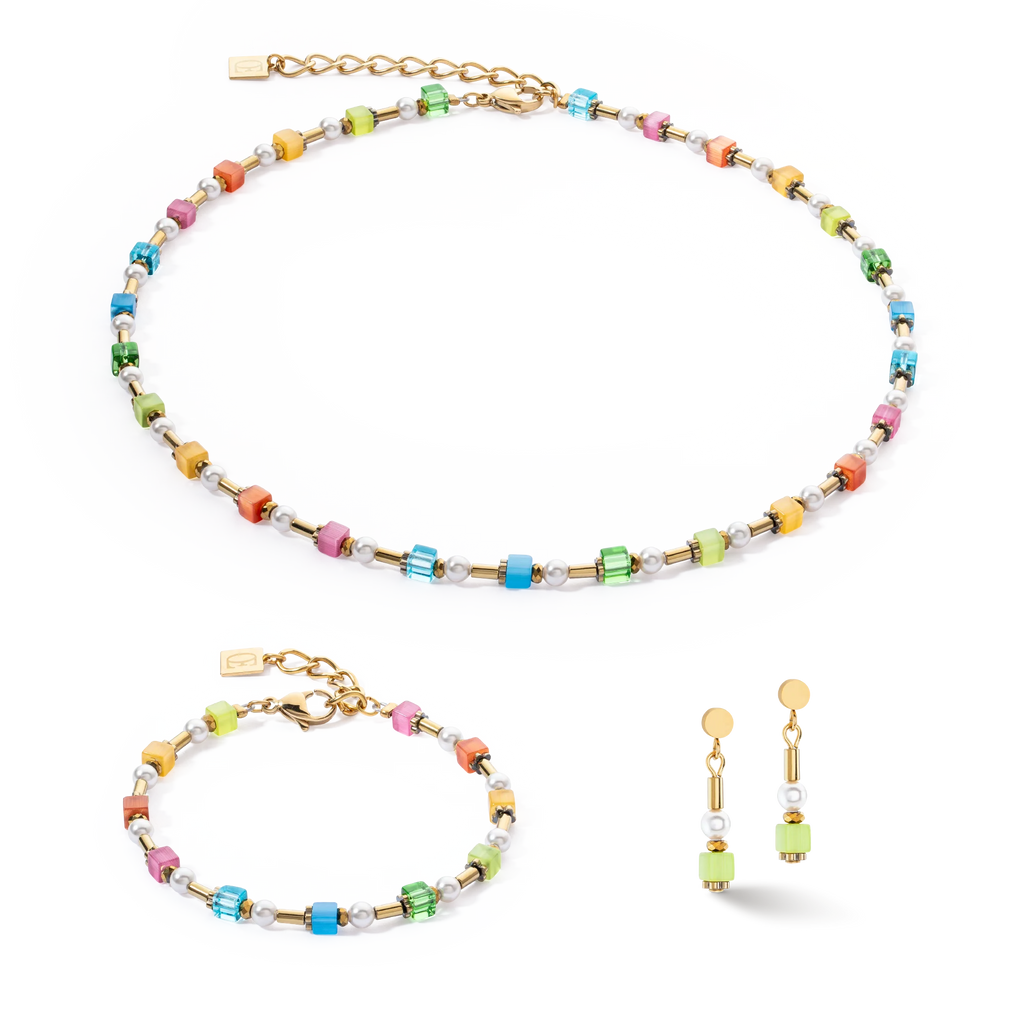Coeur-de-Lion Mini Cubes & Pearls Mix gold-rainbow earrings
