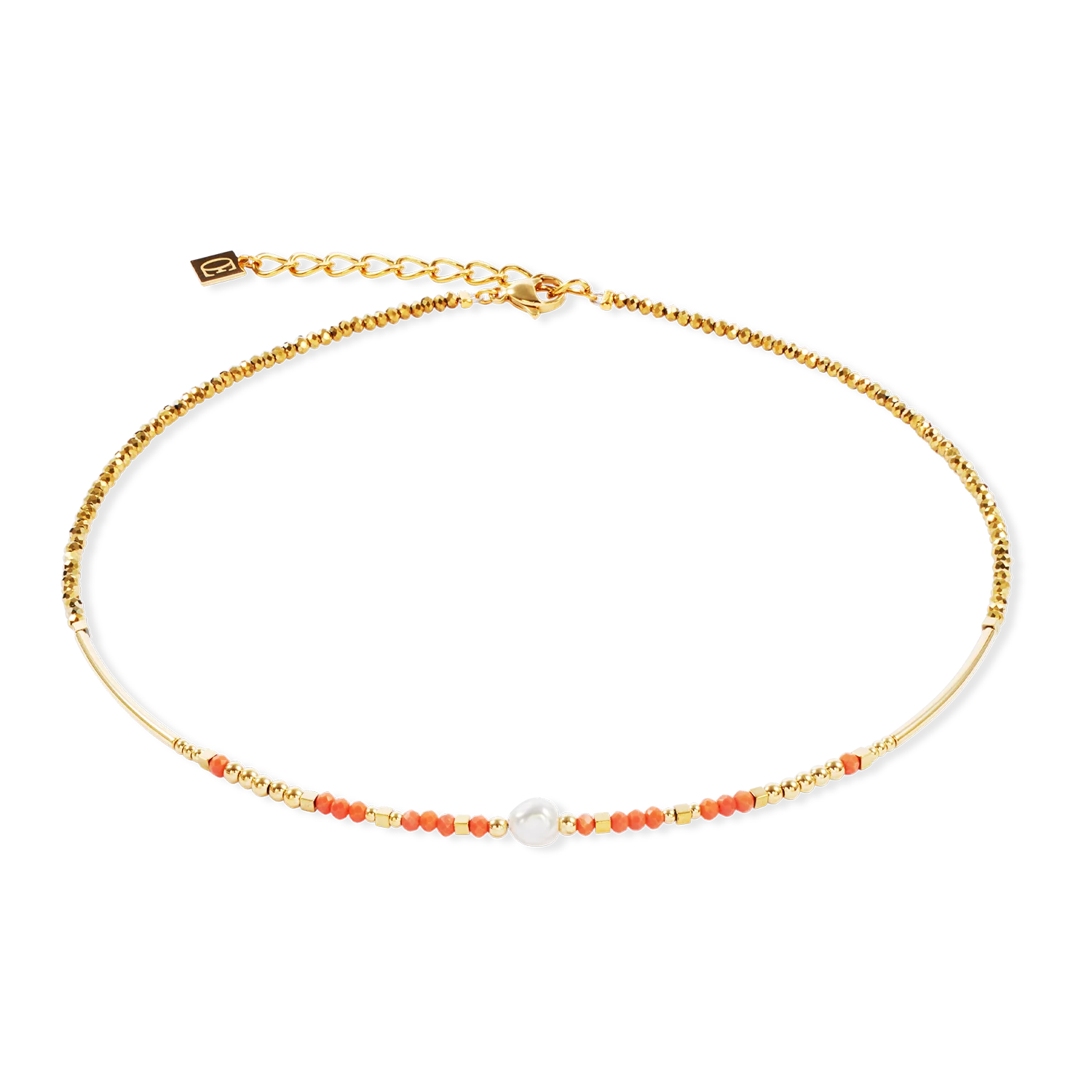 Coeur-de-Lion Sunset Pearl gold-coral necklace