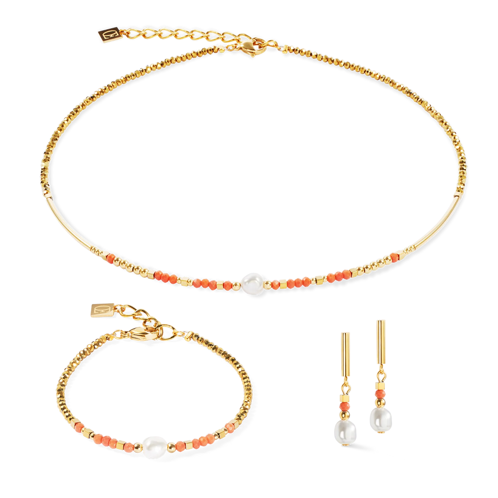 Coeur-de-Lion Sunset Pearl gold-coral necklace