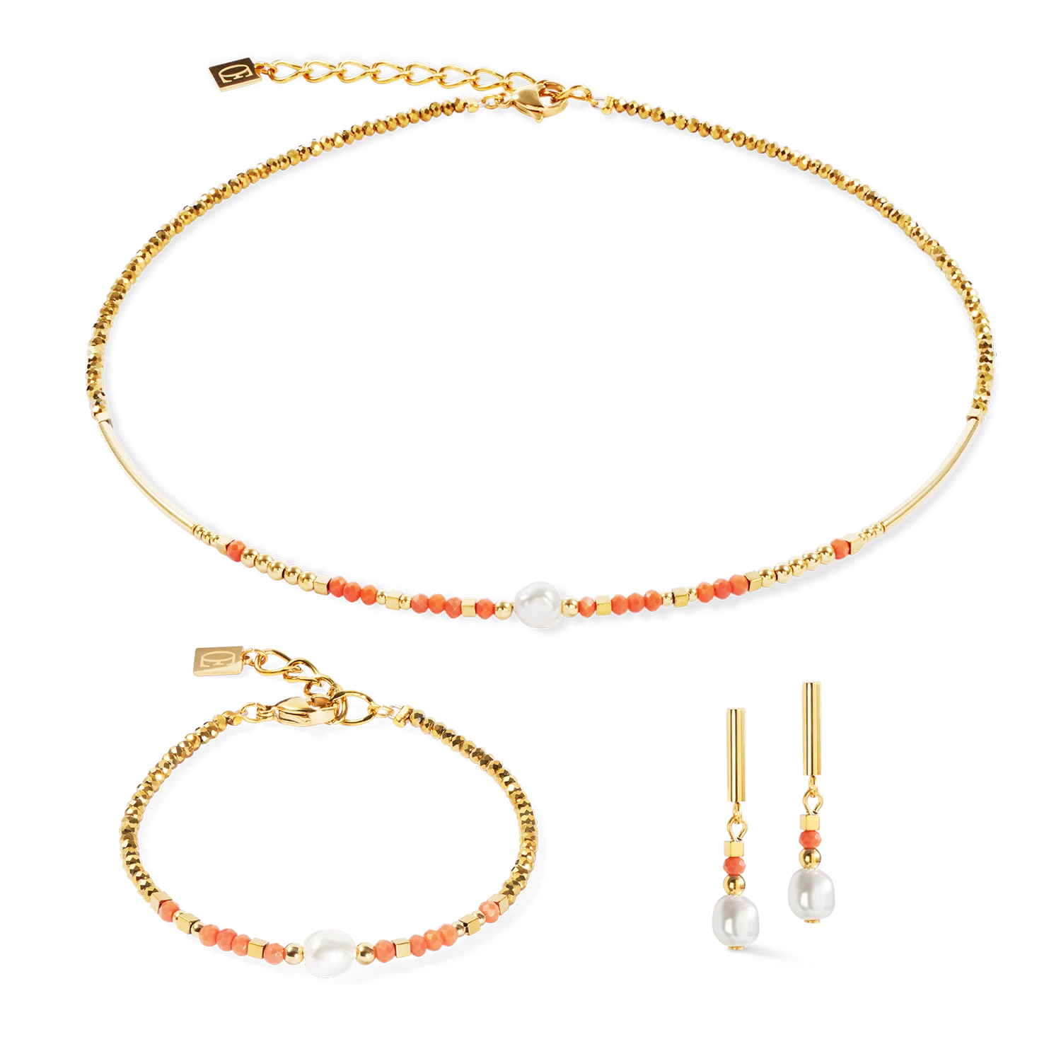 Coeur-de-Lion Sunset Pearl gold-coral necklace