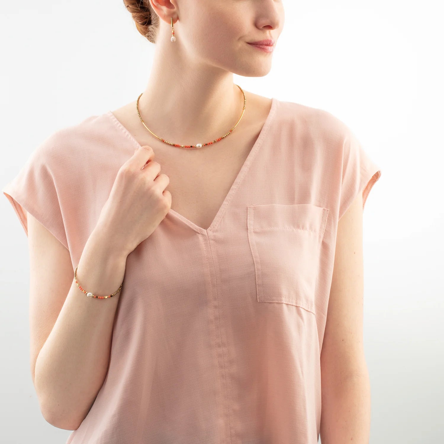 Coeur-de-Lion Sunset Pearl gold-coral necklace