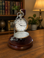 David Aster Silver Brushed Quartz Full Hunter Pocket Watch with stand