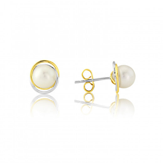 9ct Yellow & White Gold Pearl Earrings