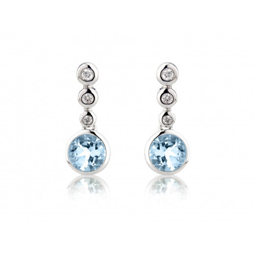 9ct White Gold Diamond & Aquamarine Earrings