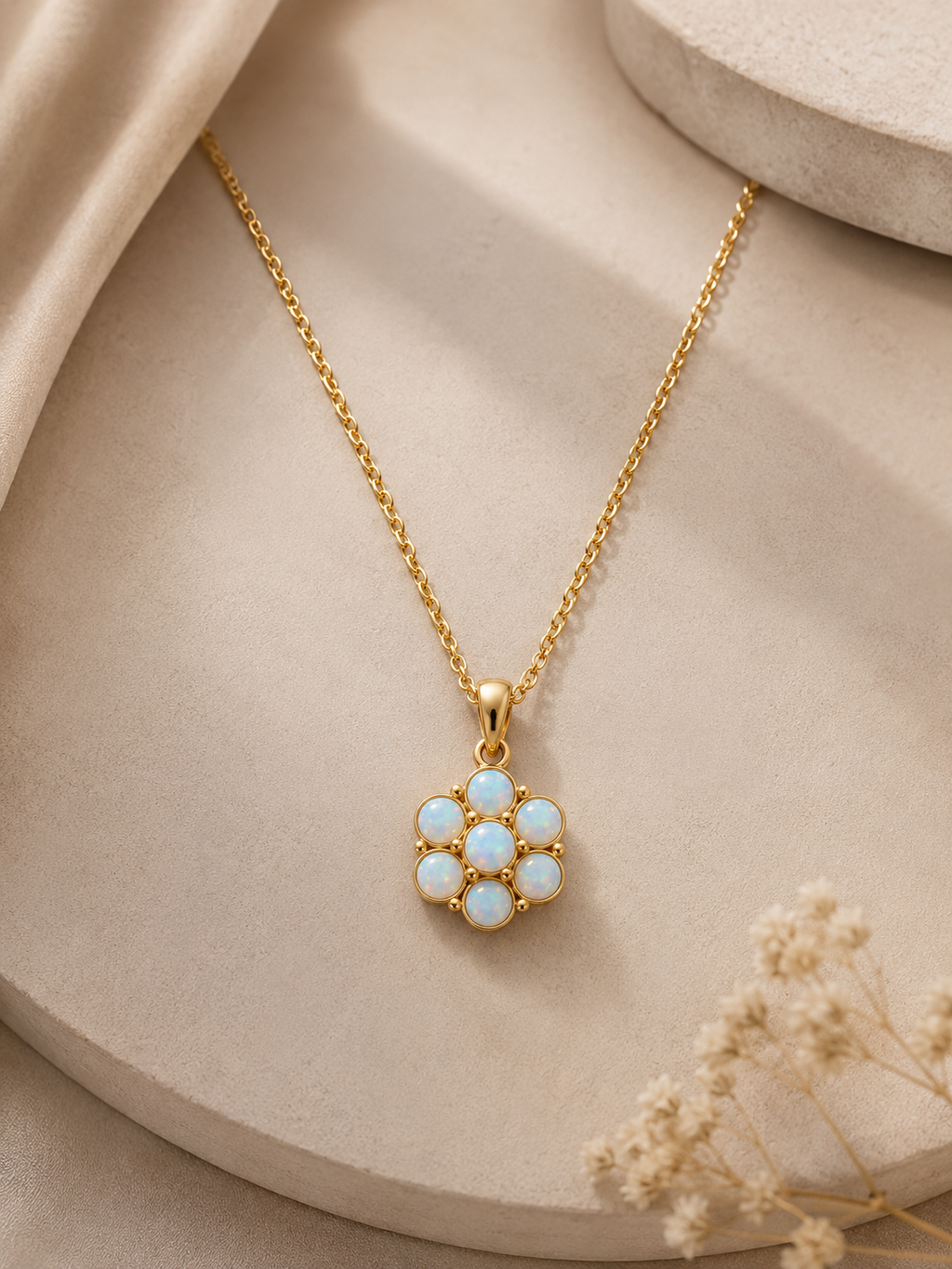 9ct Yellow Gold Opal Cluster Pendant