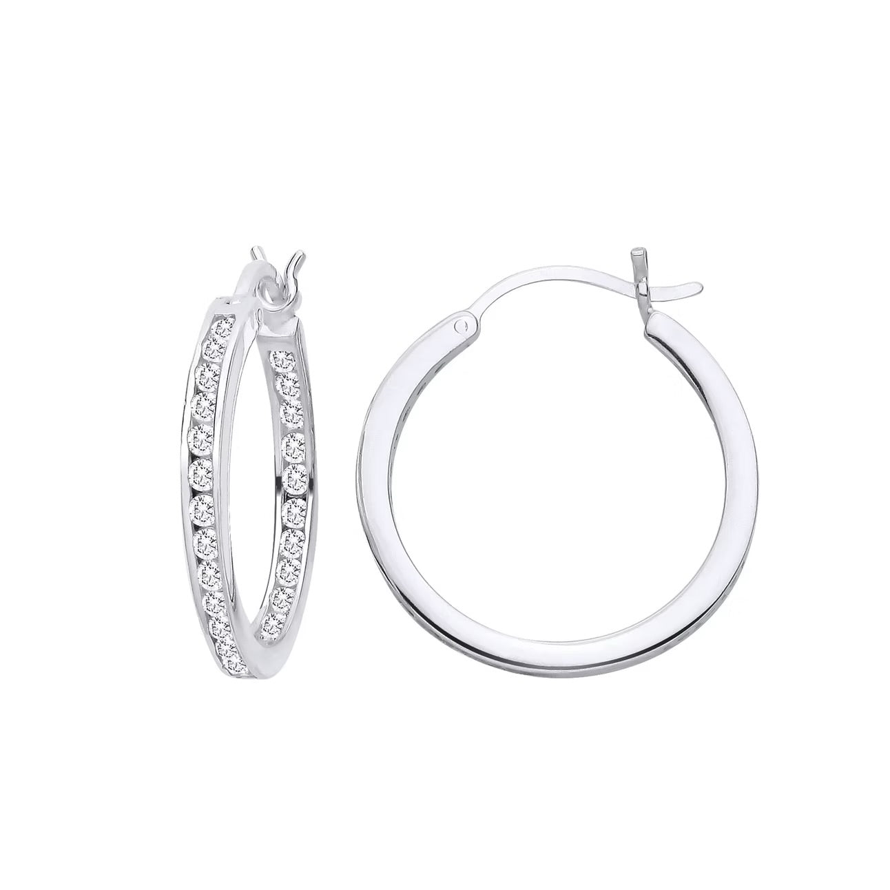 Silver CZ rub over hoop earrings