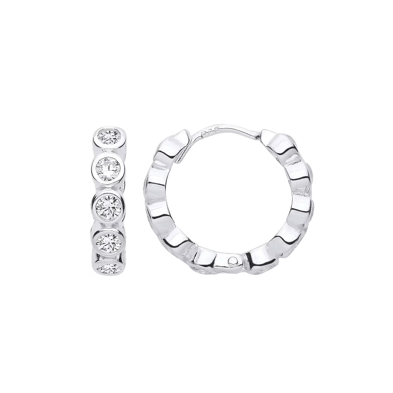 Silver CZ bubble huggy hoops - 16mm