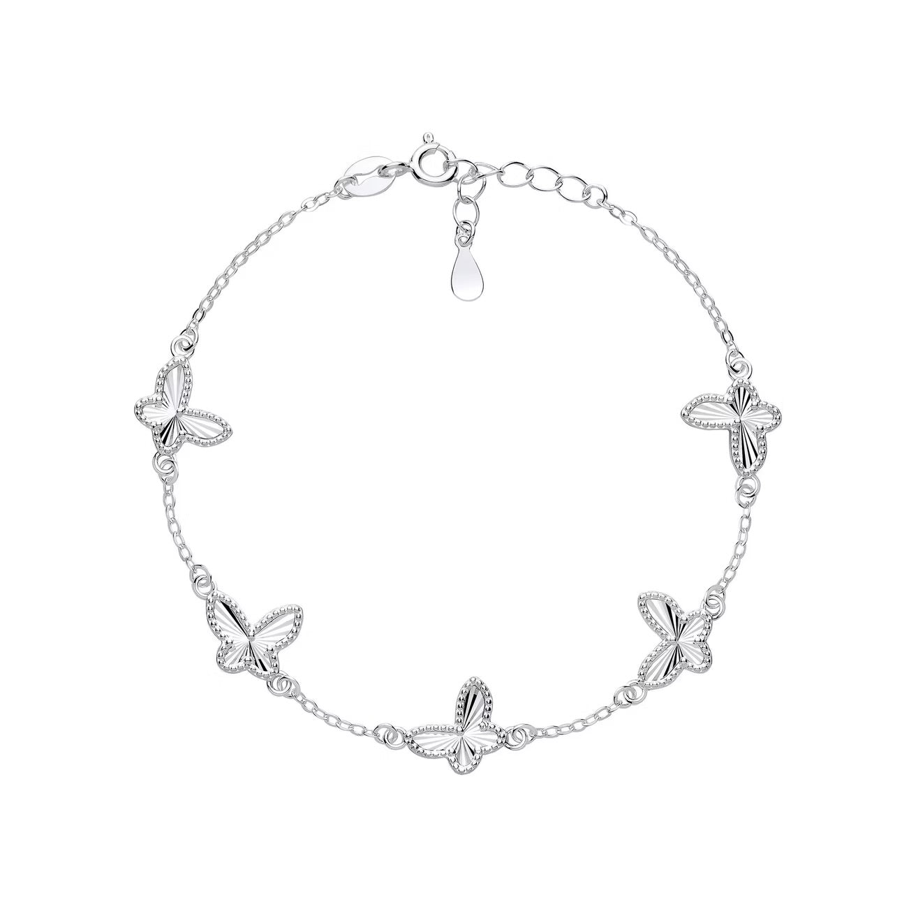 Silver Trace Link Bracelet with Diamond Cut Butterflies