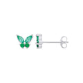 Silver Butterfly Stud Earrings with Green Cubic Zirconia