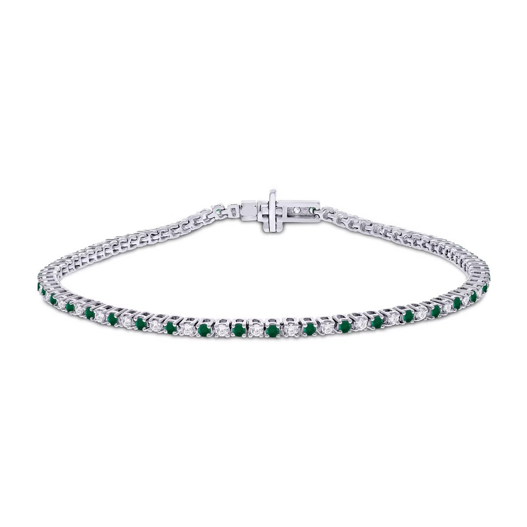 9ct wg Diamond & Emerald Tennis Bracelet